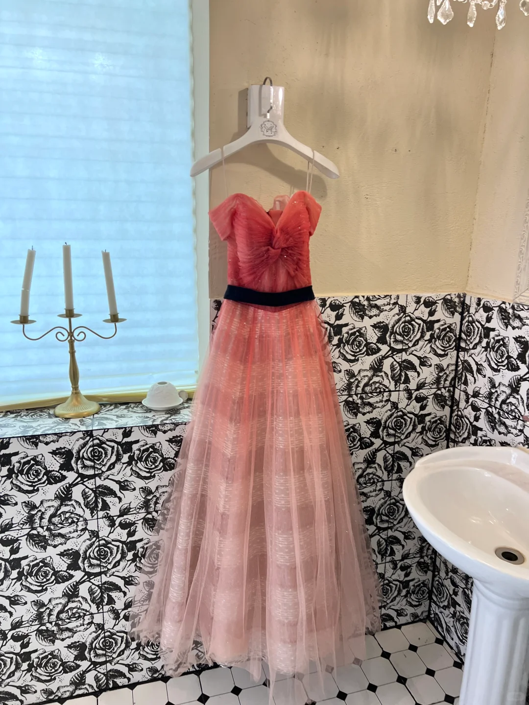 Elegant Red Ombre A Line Off the Shoulder Tulle Long Prom Dress Evening Dress DP3326