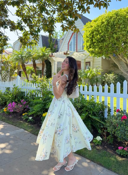 Pretty A Line Straps Print Floral Satin Prom Dress Evening Dress Vacation Dress DP5607