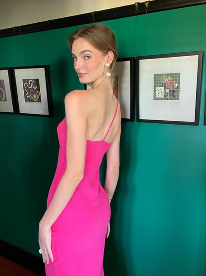 Sexy Barbie Pink Sheath One Shoulder Satin Prom Dress Evening Dress DP5505