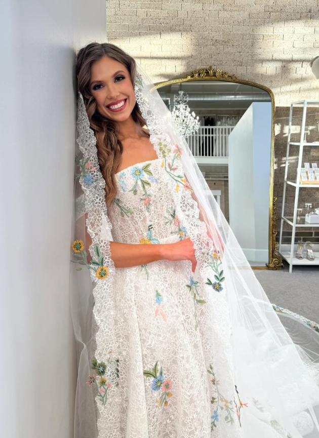 Stunning A Line Strapless Colorful Floral Lace Wedding Dress DP5300
