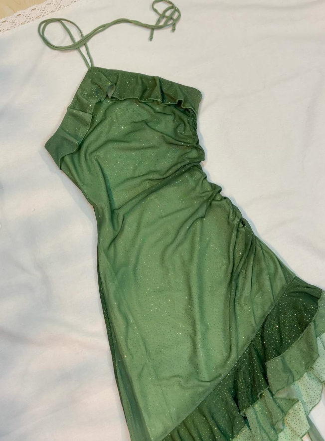 Vintage Sheath Halter Green Ruffle Chiffon Short Homecoming Dress Outfits DP1738