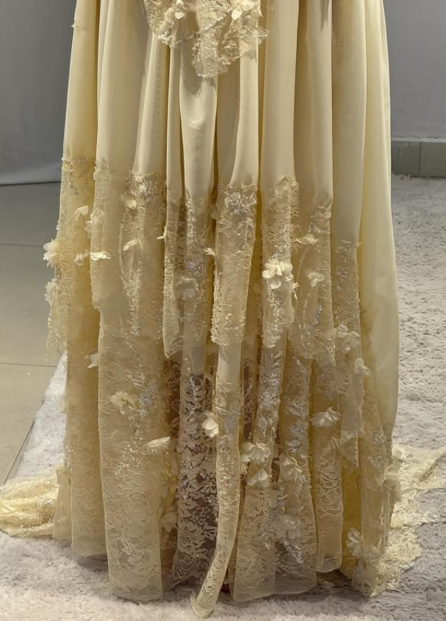 Yellow A Line Sweetheart Neck Lace Chiffon Prom Dress 16th Birthday Dress DP3713