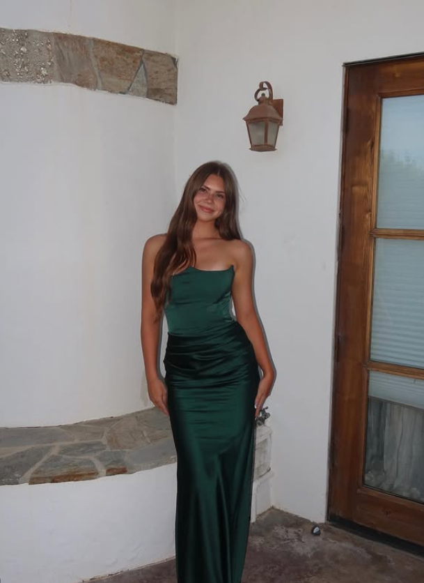 High-class Emerald Sheath Strapless Satin Long Prom Dress Evening Dress DP6221