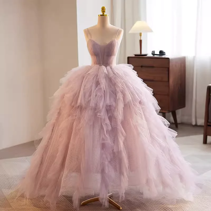 Pink Strapless Ball Gown Tulle Sweet 16 Prom Dress Quinceanera Dress DP036