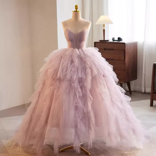 Pink Strapless Ball Gown Tulle Sweet 16 Prom Dress Quinceanera Dress DP036