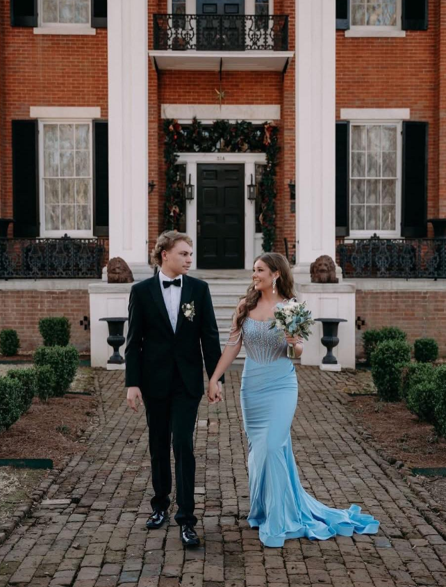 Glamorous Mermaid Off the Shoulder Beaded Blue Satin Long Prom Dress Evening Dress DP6278