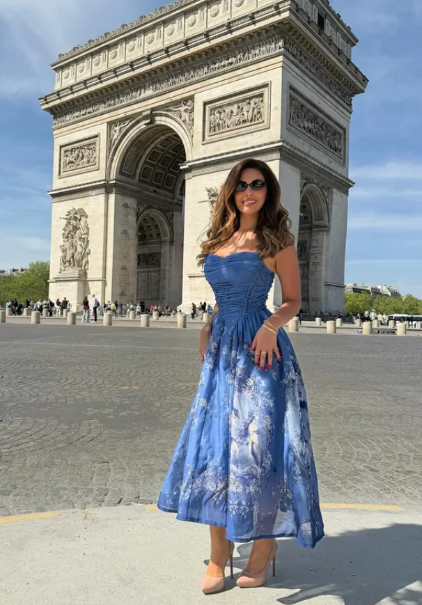 Blue Print Floral A Line Spaghetti Straps Chiffon Prom Dress Party Dress DP5801