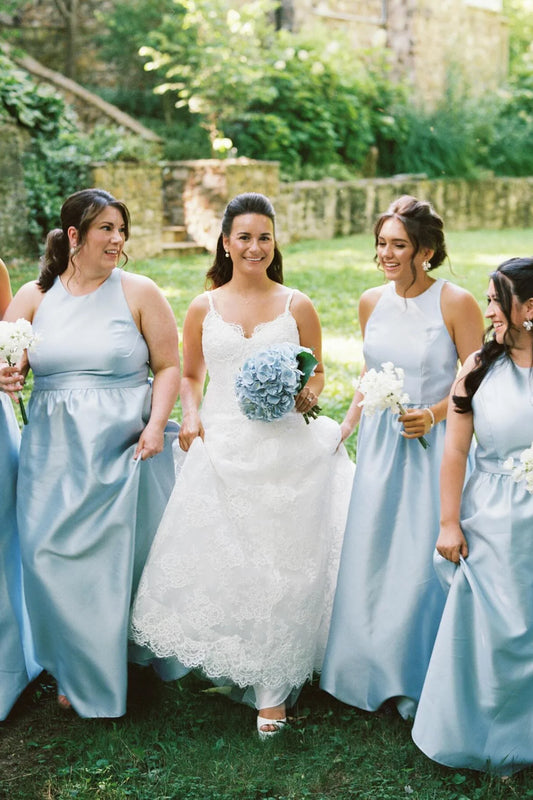 High Neack Ice Blue A Line Bridesmaid Dress DP5869
