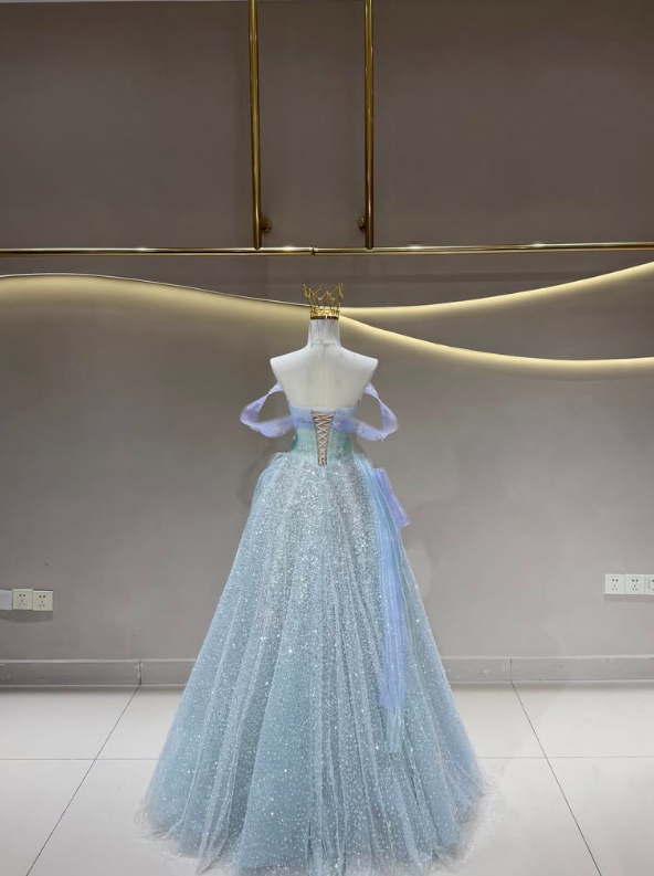 Fairy Ball Gown Off the Shoulder Colorful Tulle Sequin Prom Dress Quinceanera Dress DP6615