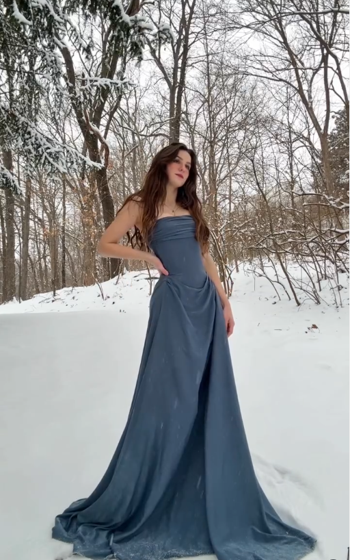 Simple A Line Strapless Grey Satin Long Prom Dress Graduation Prom Dress DP4872