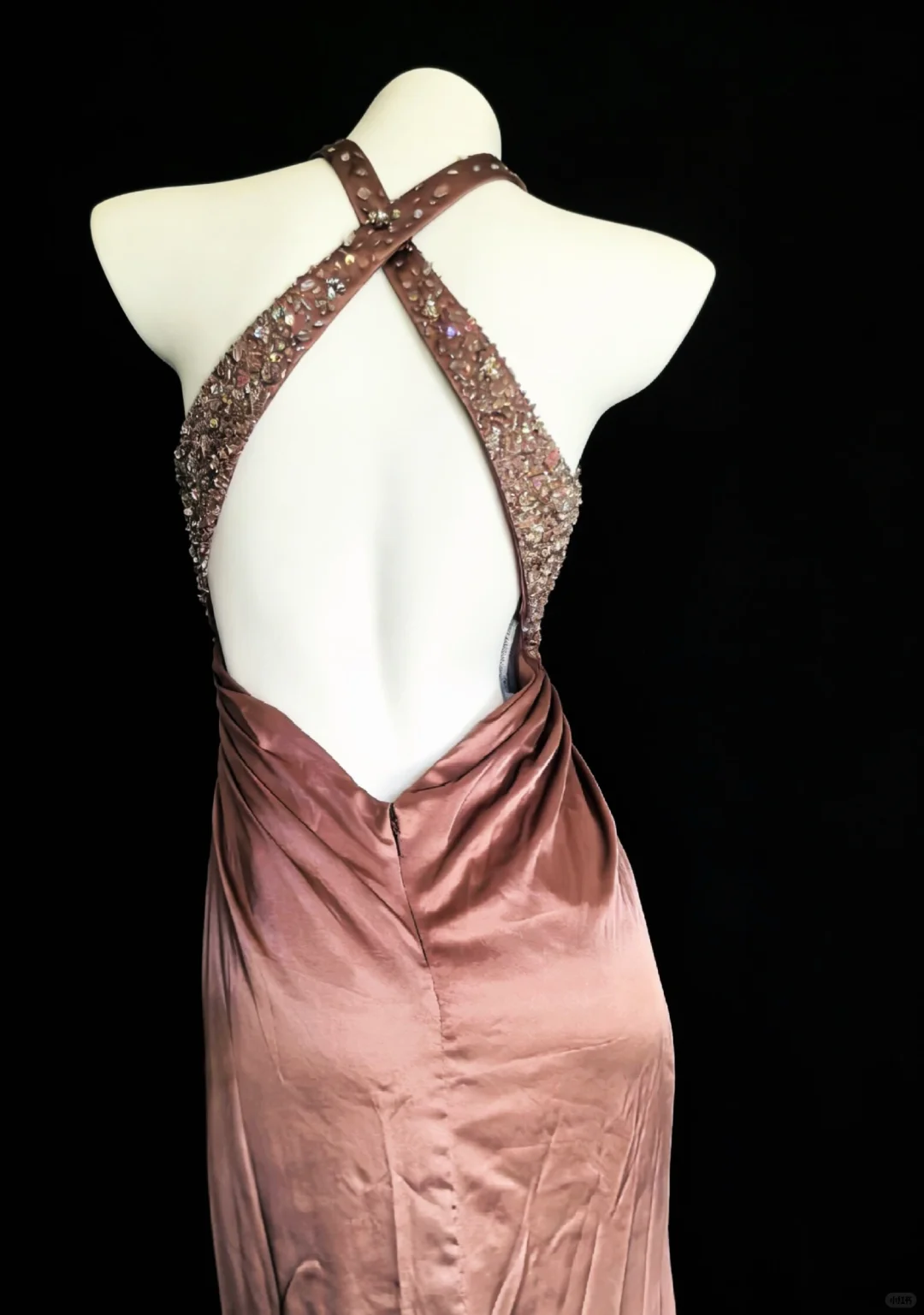 Sexy Vintage Sheath Halter Beaded Satin Open Back Prom Dress Evening Dress DP4729