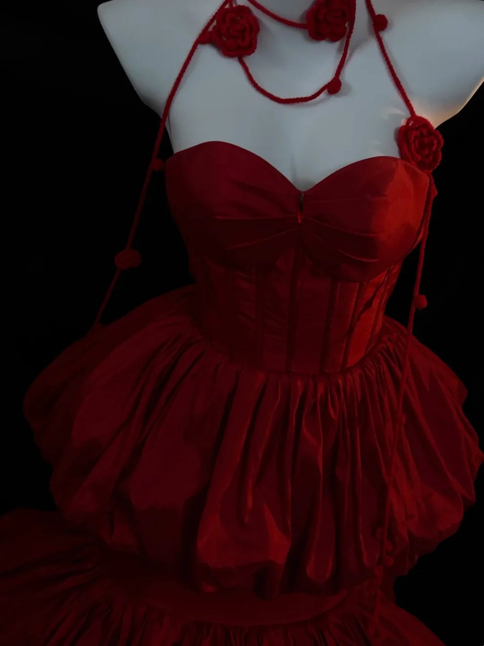 Sexy Mermaid Sweetheart Neck Layered Red Satin Long Prom Dress DP4619