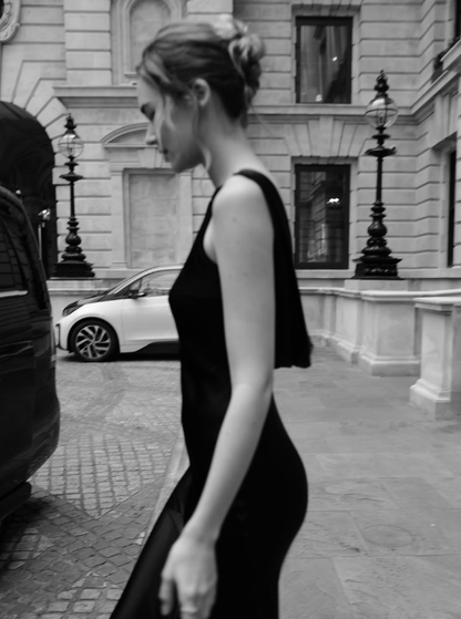 Elegant Mermaid Black Satin Backless Long Prom Dress Evening Dress DP5941
