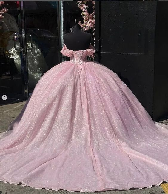 Glitter Off The Shoulder Pink Ball Gown Quinceanera Dress DP683