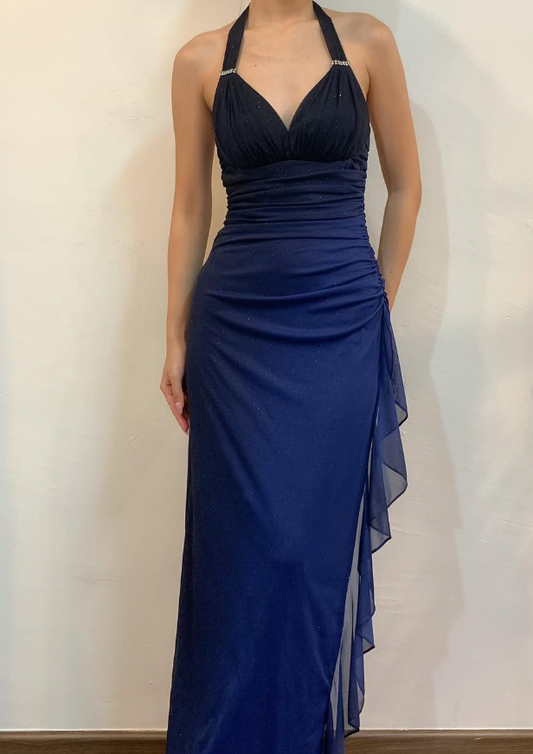 Sexy Sheath Halter Tulle Open Back Long Prom Dress Evening Party Dress DP1370