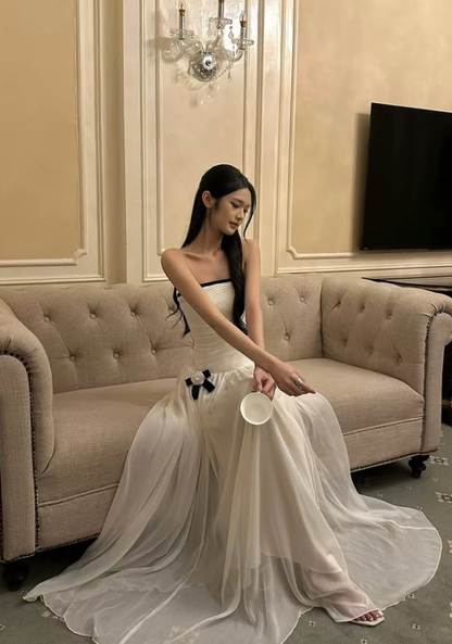 New A Line Spaghetti Strap White Tulle Long Prom Dress Evening Dress DP7920