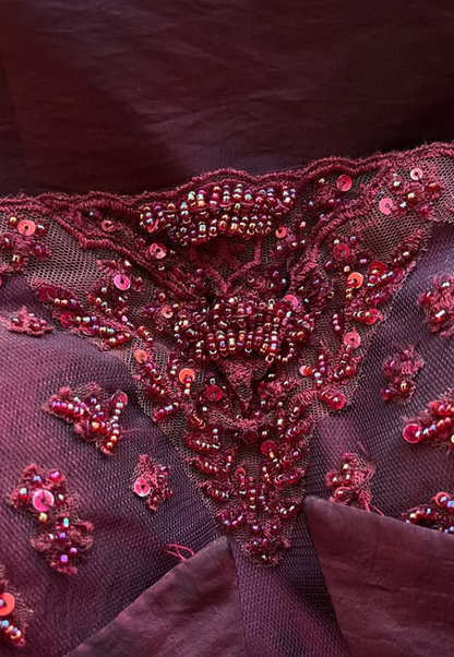 Vintage Burgundy Mermaid Strapless Beaded Satin Prom Dress Evening Dress Date Dress DP5702