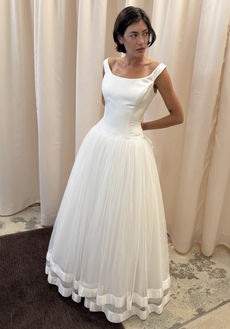 Vintage A Line Spaghetti Strap White Tulle Satin Long Wedding Dress DP6861