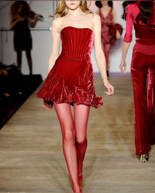 Cute A Line Strapless Burgundy Velvet Short Party Dress Homecoming Dress DP2326