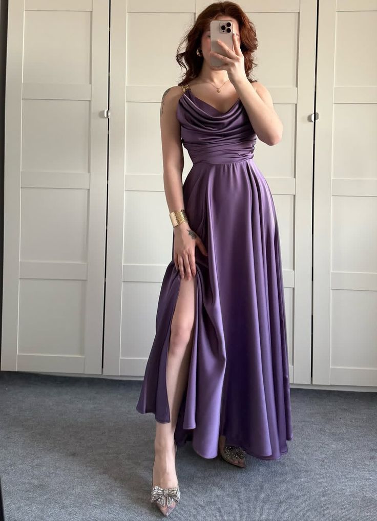 Navy Blue Line Spaghetti Straps Pleated Satin Prom Dress Formal Dress Party Dress DP3504