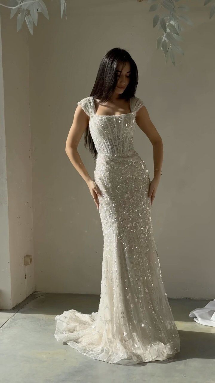 Charming Mermaid Strap Corset Sequin Beaded White Tulle Prom Dress Evening Dress DP7902