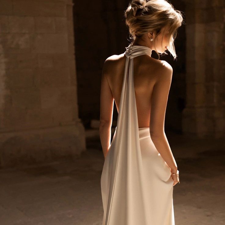 Simple White A Line Halter Satin Open Back Prom Dress 16th Birthday Dress DP3958