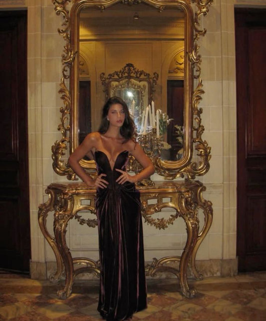Elegant Sheath Sweetheart Neck Velvet Prom Dress Vacation Dress Wedding Guest Dress DP3983