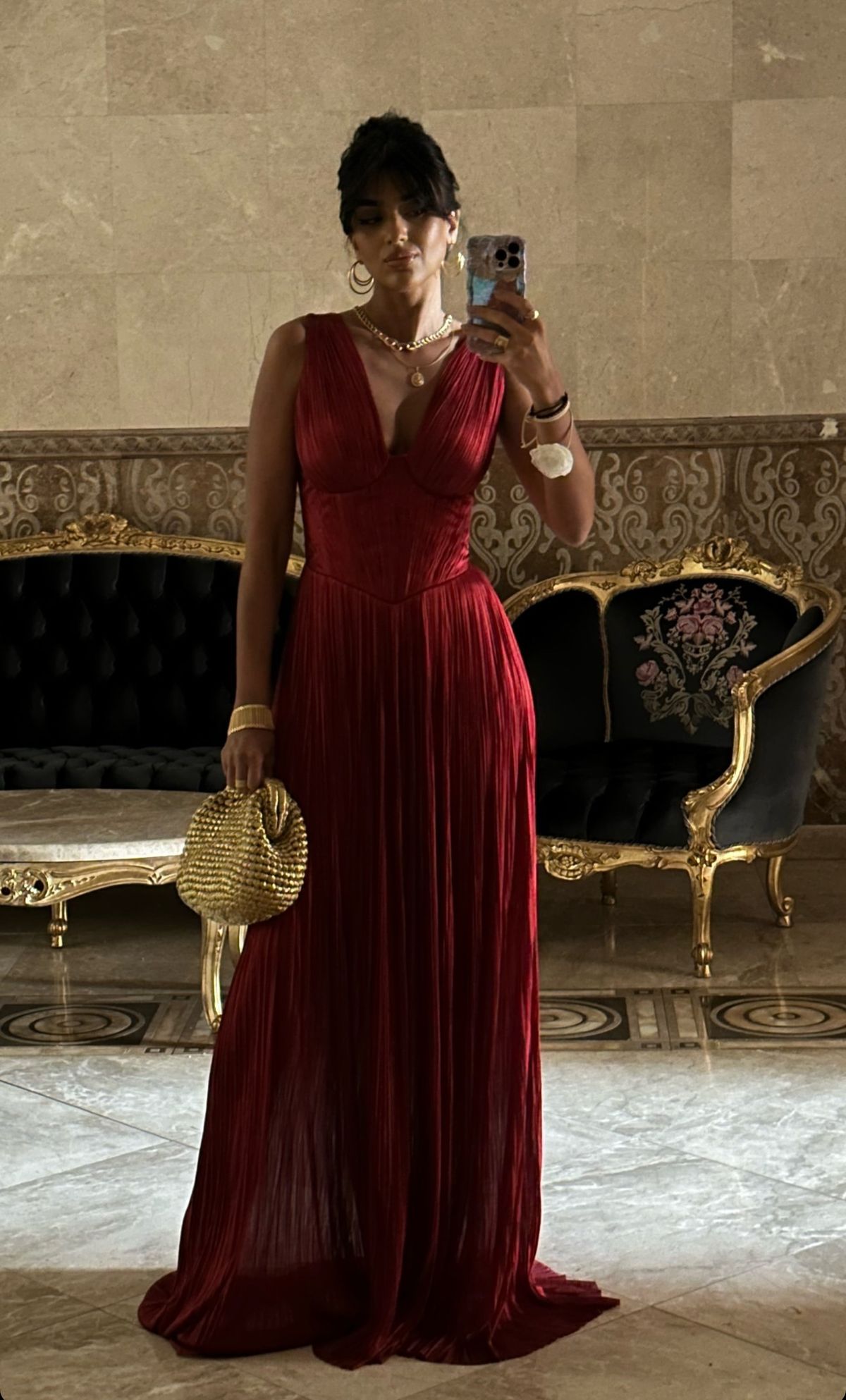 Charming Burgundy A Line V Neck Pleated Satin Long Prom Dress Party Dress DP4309