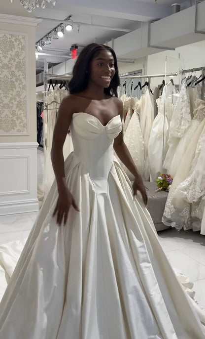 White A Line Sweetheart Neck Satin Long Wedding Dress DP8010
