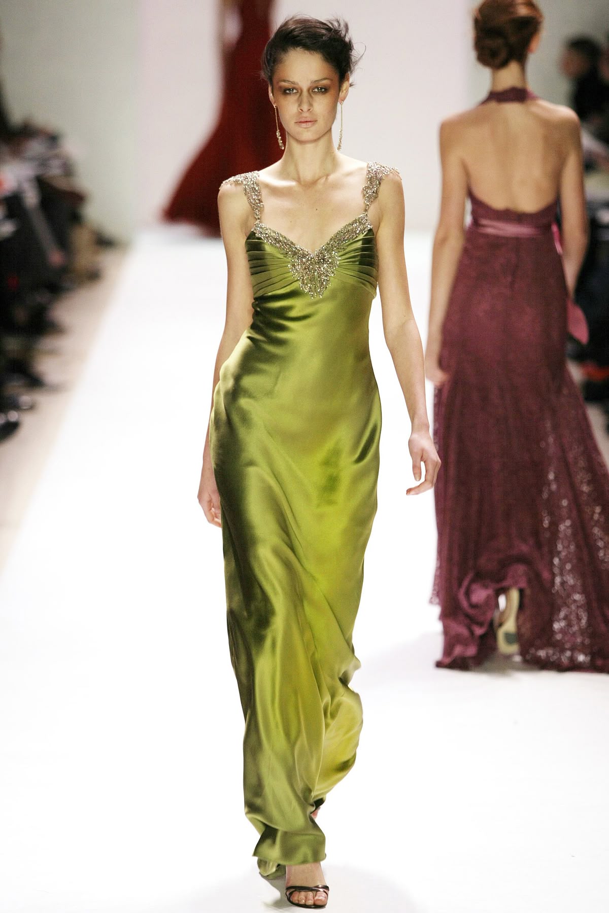 Vintage Green A Line Straps Beaded Satin Prom Dress Graduation Prom Dress DP5182