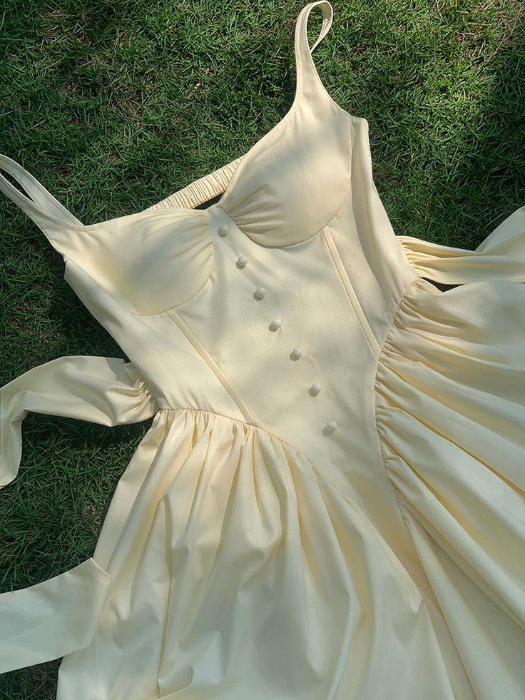 Light Yellow A Line Strap Satin Open Back Mini Homecoming Dress Birthday Dress DP2619
