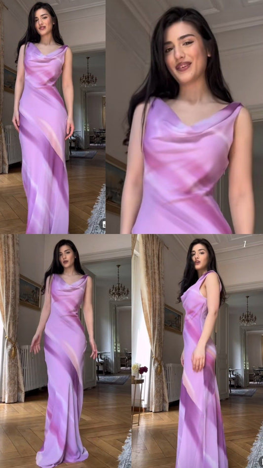 Purple Sheath Strap Simple Chiffon Long Prom Dress Evening Dress DP4023