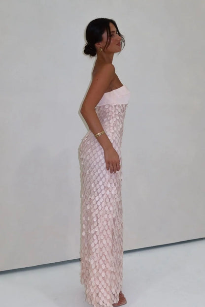 Chic Sheath Sweetheart Pink Long Prom Dress with Sequins DP7596
