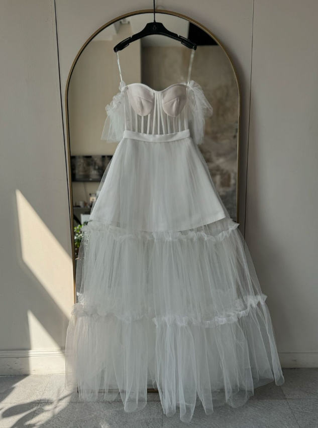 Black A Line Straps Corset Layered Tulle Prom Dress Party Dress Evening Dress DP3381