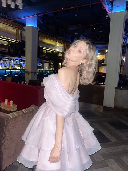 Baby Blue Pleated Gentle New Organza Short Homecoming Dress Cocktail Dress DP2931