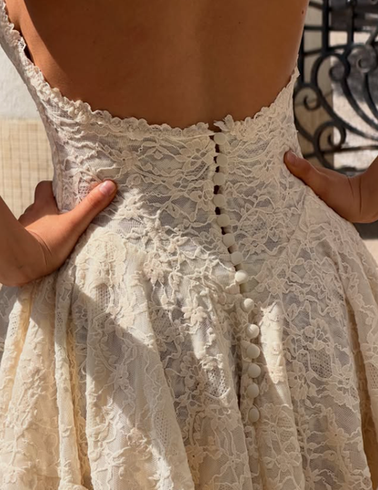 Sweety A Line Halter Ivory Lace Backless Short Prom Dress Homecoming Dress DP7827