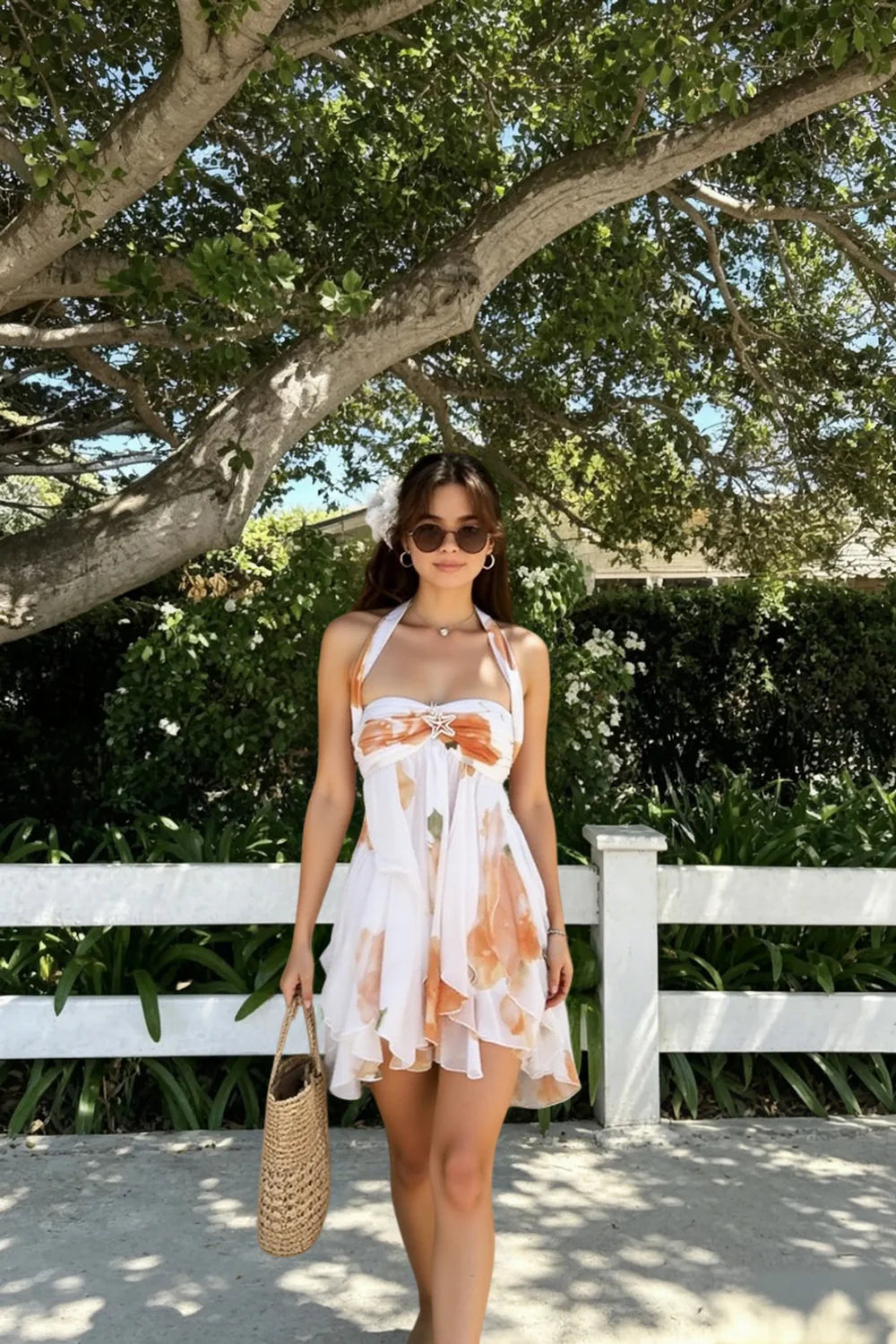 Printed Scarf Collar Mini Dress Homecoming Dress DP5906