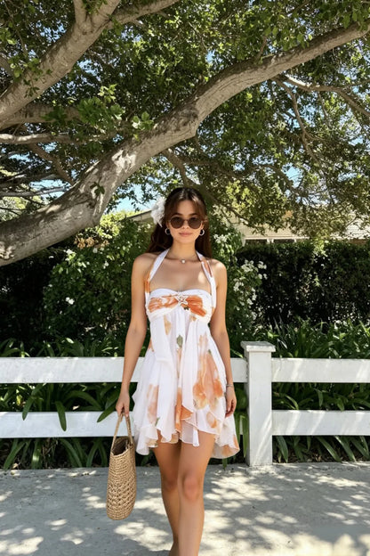 Printed Scarf Collar Mini Dress Homecoming Dress DP5906