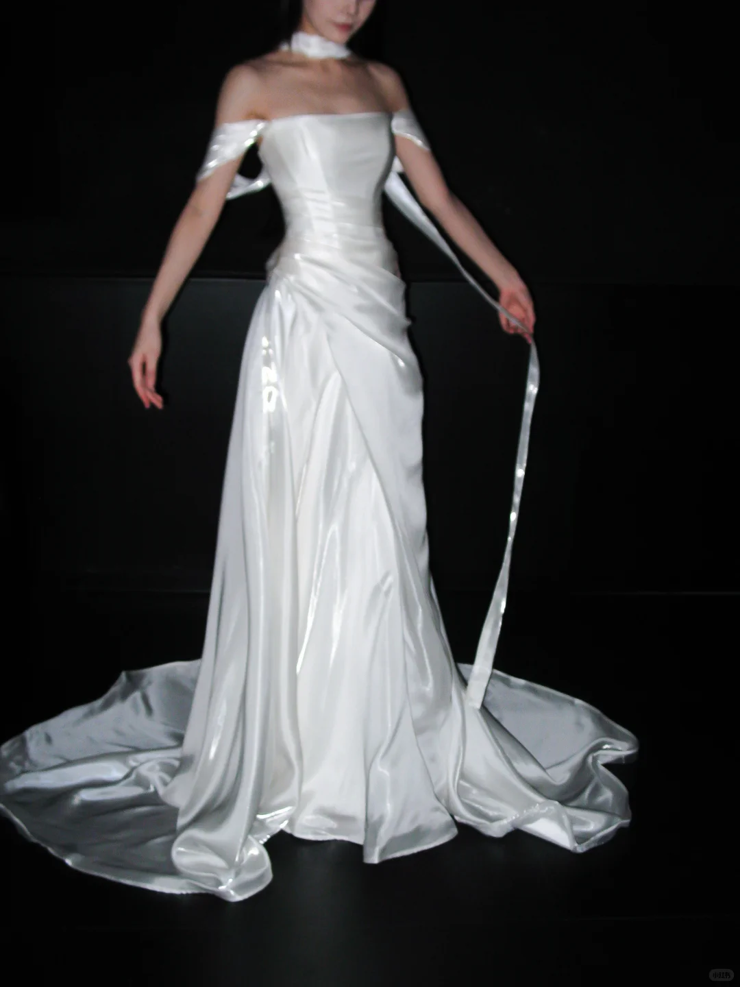 Elegant A Line Off the Shoulder White Pleated Satin Long Wedding Dress DP8105