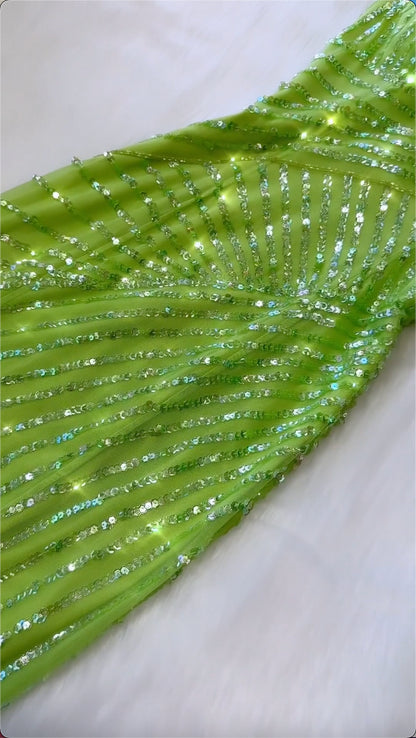 Green A Line Spaghetti Strap Sequin Chiffon Long Party Dress Evening Dress DP2346