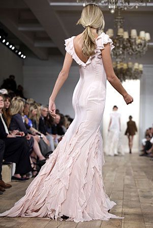 Elegant Mermaid V Neck Light Pink Ruffle Chiffon Long Prom Dress Evening Dress DP2135