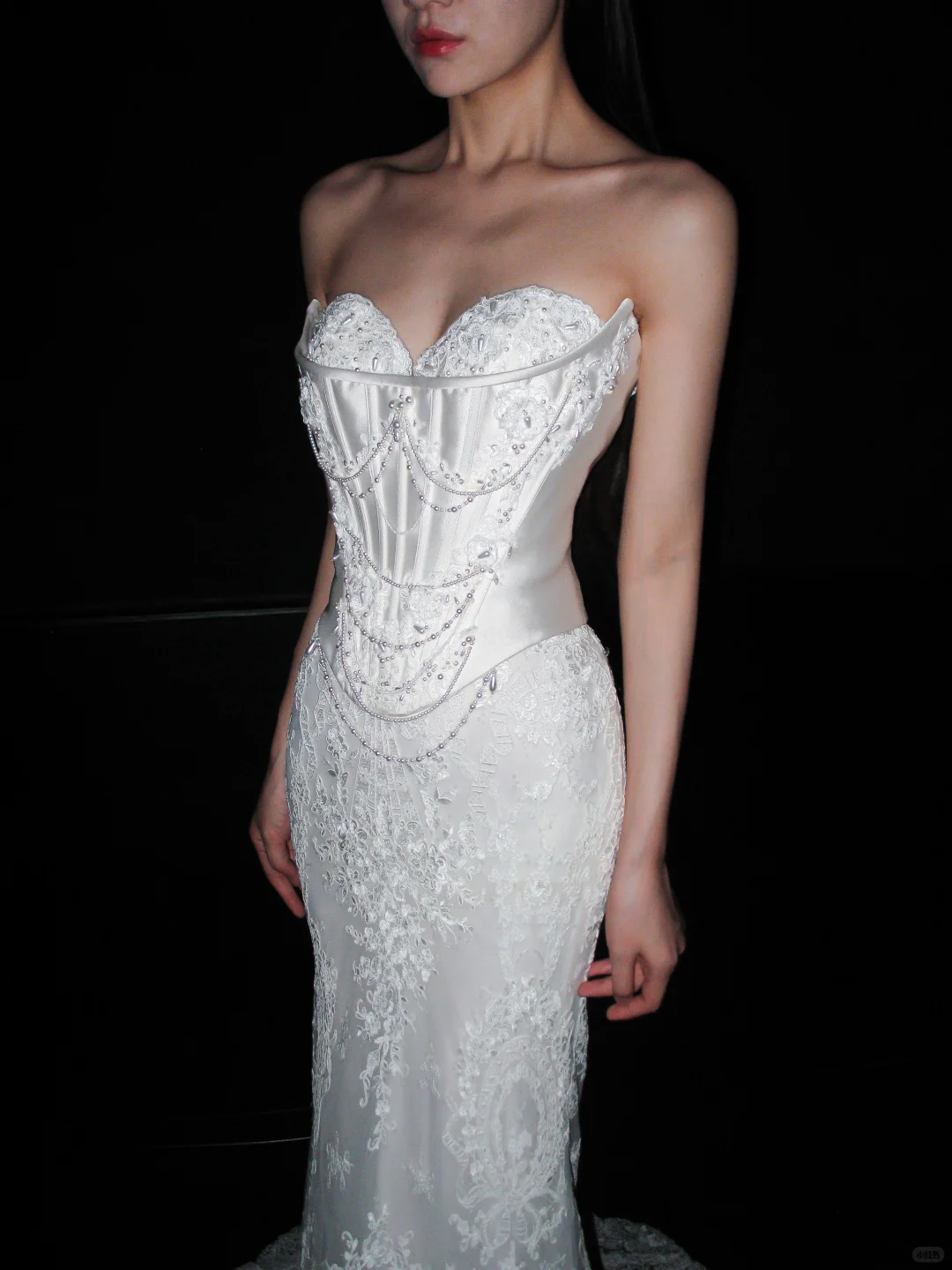 Glamorous Mermaid Strapless Corset White Beaded Sequin Lace Long Wedding Dress DP8119