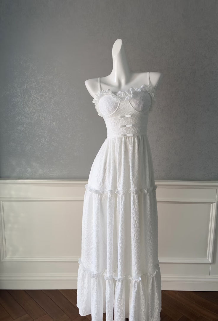 Cute A Line Spaghetti Strap White Lace Party Dress Evening Dress DP2325