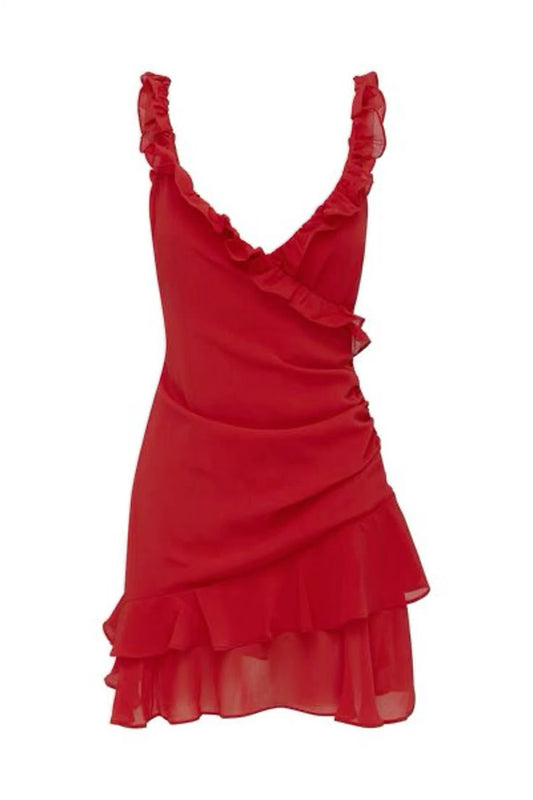 Burgundy A Line V Neck Ruffle Chiffon Short Party Dress Homecoming Dress Outfits DP3009