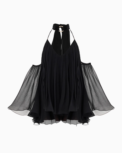 Sexy A Line Halter Black Chiffon Short Open Back Homecoming Dress DP2739