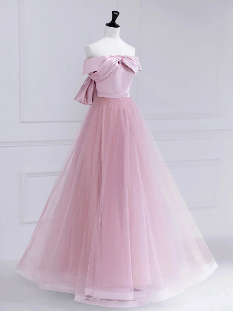 Pink Satin Tulle Long Prom Dress Bridesmaid  Party Dress DP323