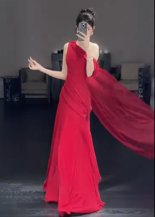 Charming Mermaid One Shoulder Burgundy Chiffon Long Party Dress Evening Dress DP2434
