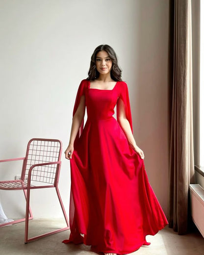 Simple Royal Blue A Line Long Sleeve Chiffon Formal Dress Evening Party Dresses DP3128