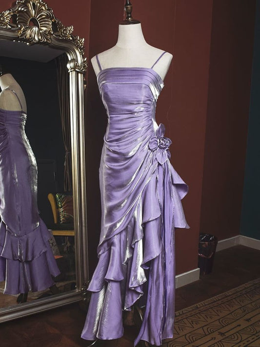 Purple Vintage Floral Dress Asymmetrical Hem Prom Gown DP1142