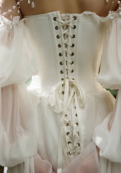 Ivory White A Line Long Sleeve Ethereal Chiffon Long Prom Dress Evening Dress DP6343